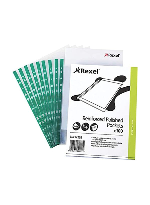 Punched Pockets Green Spine Rexel 100 Pcs Agofficestationery Ae